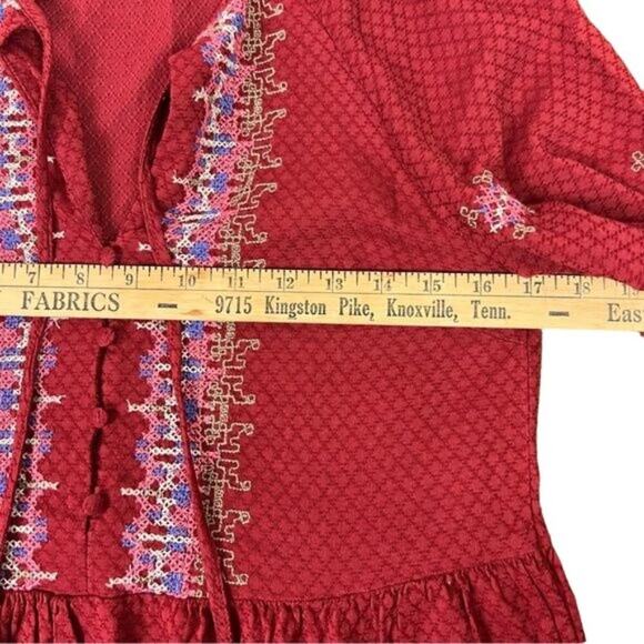 Knox Rose Dress Size Small Red Boho Embroidered Bodice Tassel Tie Neckline - Picture 7 of 12